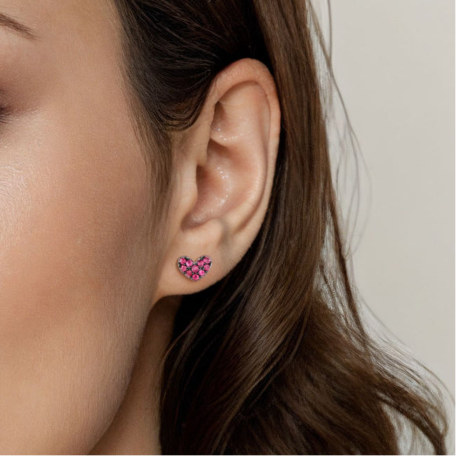 925 Sterling Silver Heart Shaped Ruby Stud Earrings
