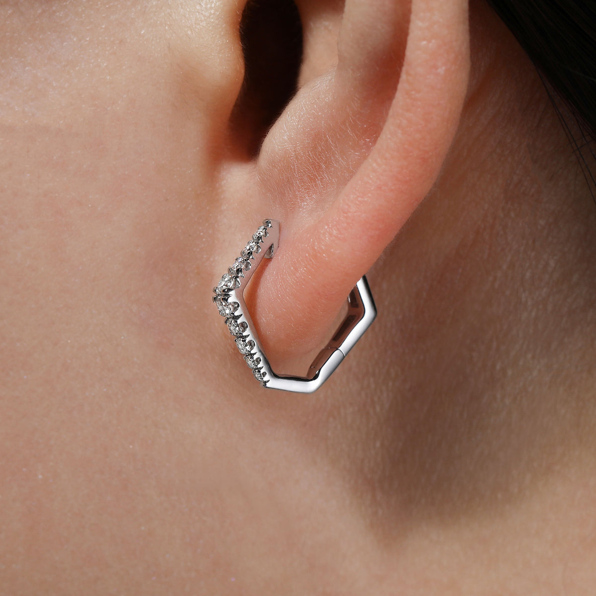 14K White Gold 15mm Diamond Huggies