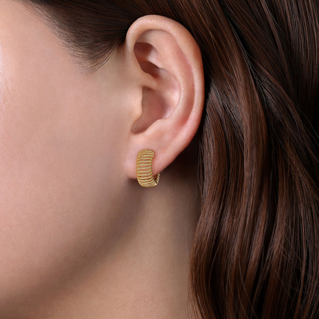 14K Yellow Gold 15 mm Wide Open Pattern Huggies