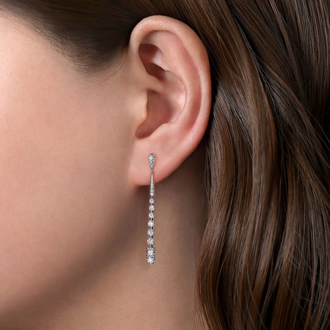 14K White Gold Graduating Diamond Linear Drop Earrings