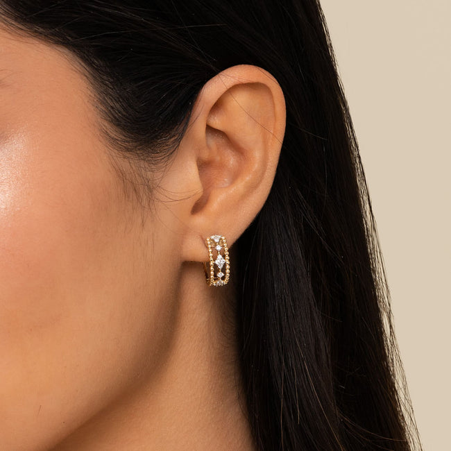14K Yellow Gold Diamond Bujukan Huggie Earrings