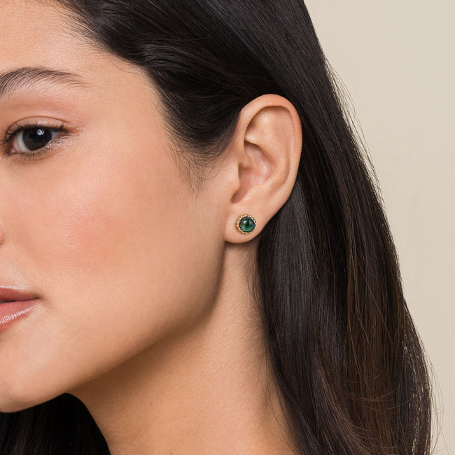 14K Yellow Gold Bujukan Malachite Stud Earrings