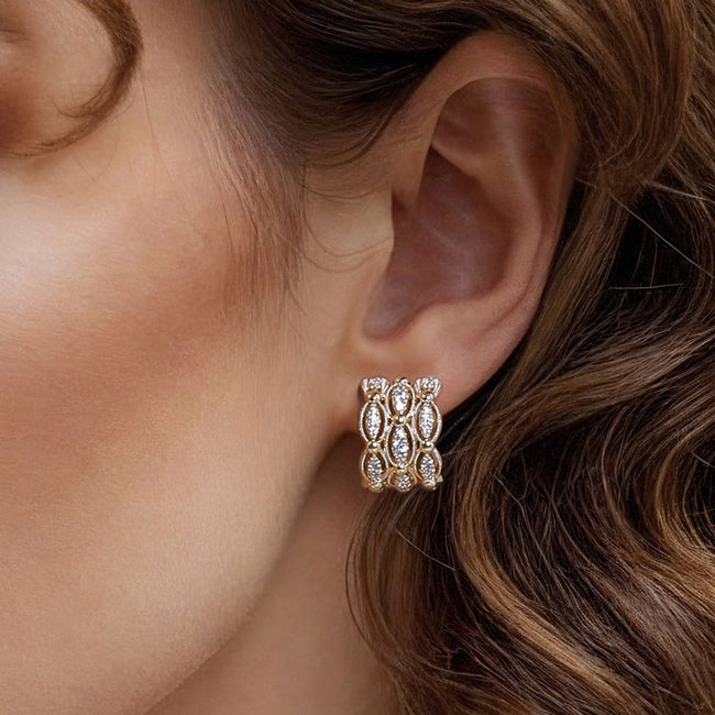 14K Yellow Gold Bujukan Multi Row Diamond Huggie Earrings