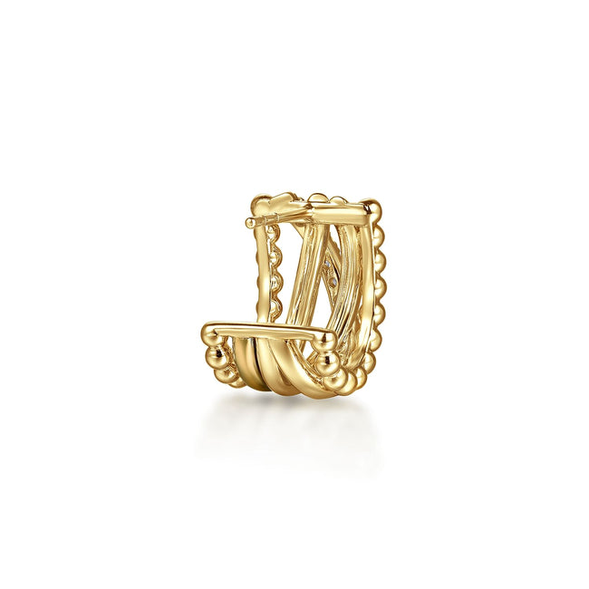 14K Yellow Gold Bujukan Diamond Criss Cross J Hoop Earrings