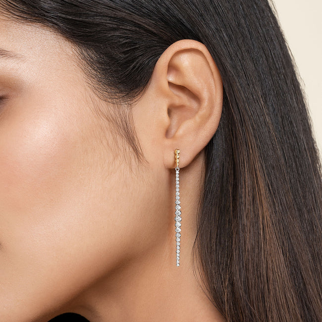 14K White&Yellow Gold Bujukan Diamond Stud Drop Earrings