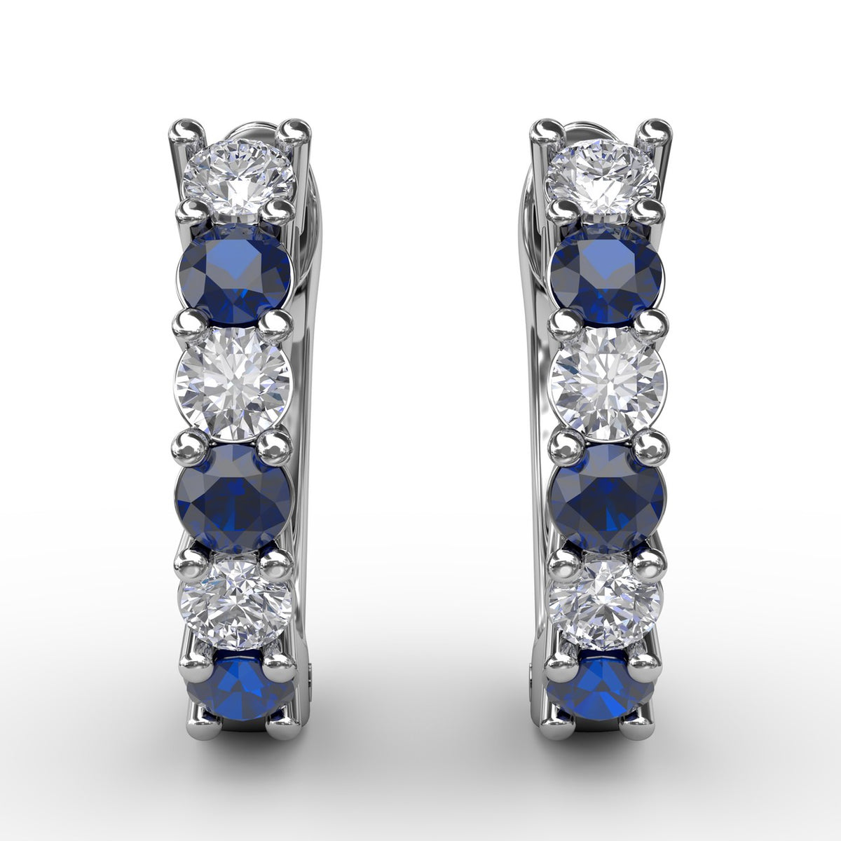 Shared Prong Sapphire And Diamond Hoop Earrings