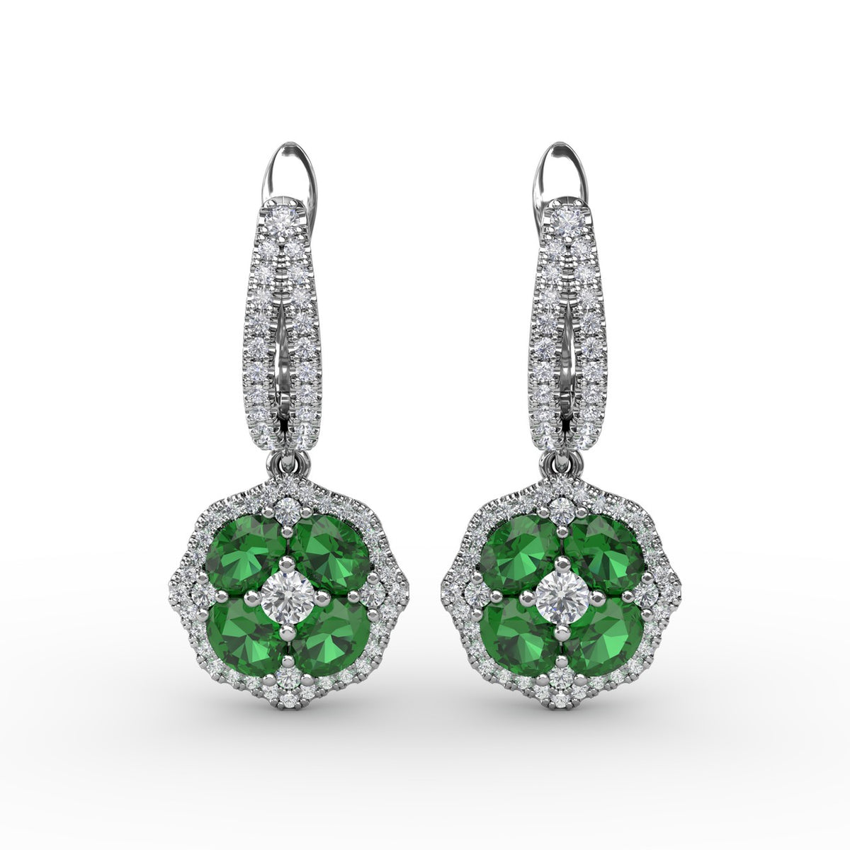 Steal The Spotlight Emerald and Diamond Cluster Drop Earrings