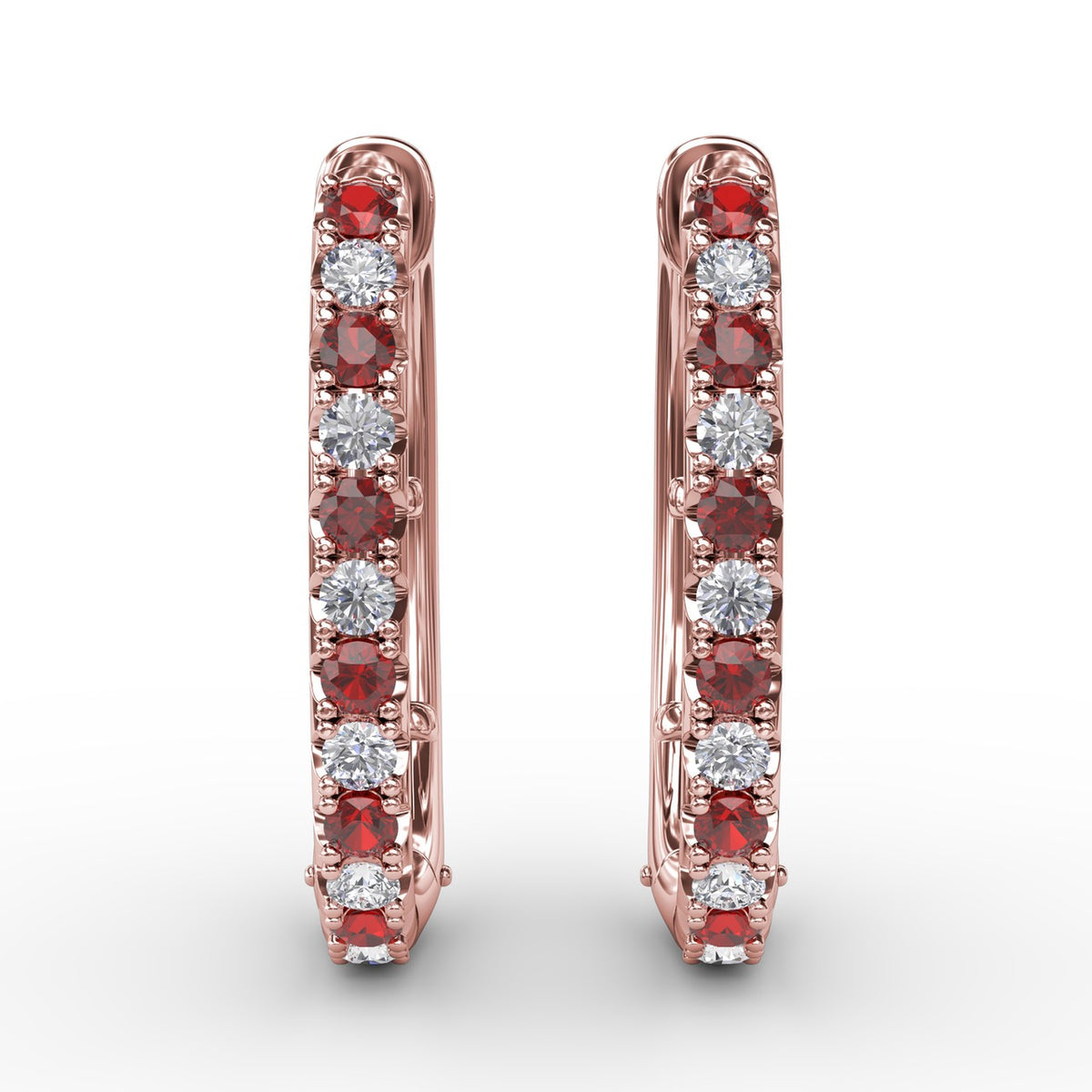 Alternaing Ruby and Diamond Hoop Earrings