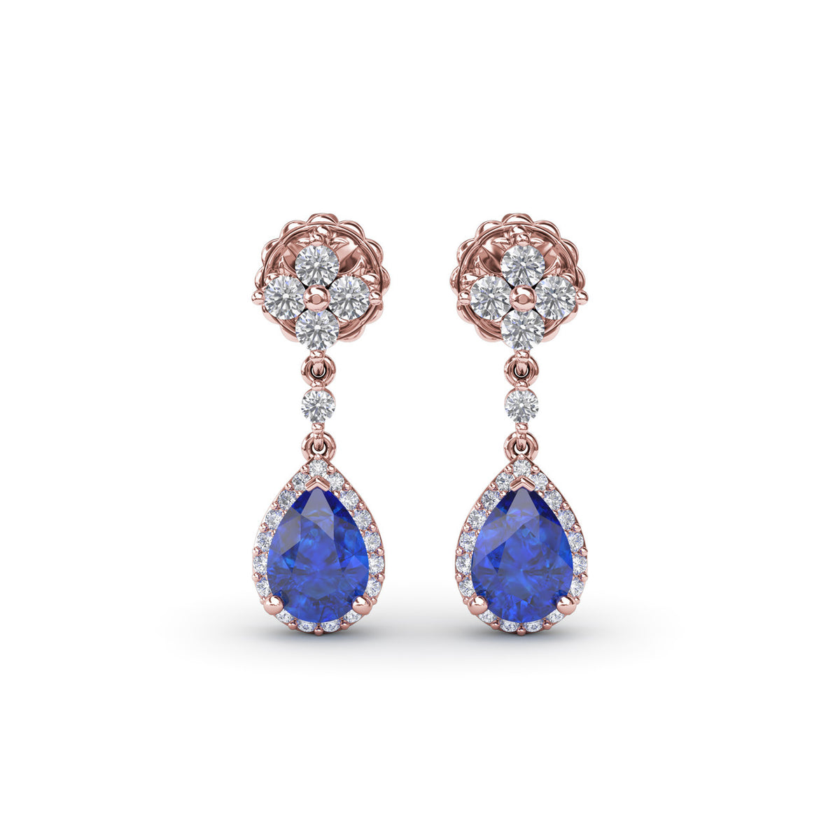 Sapphire and Diamond Teardrop Dangle Earrings