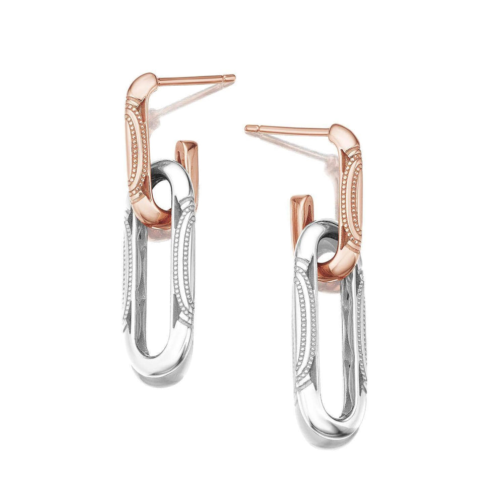 Double Link Earrings, Milgrain Two-Tone