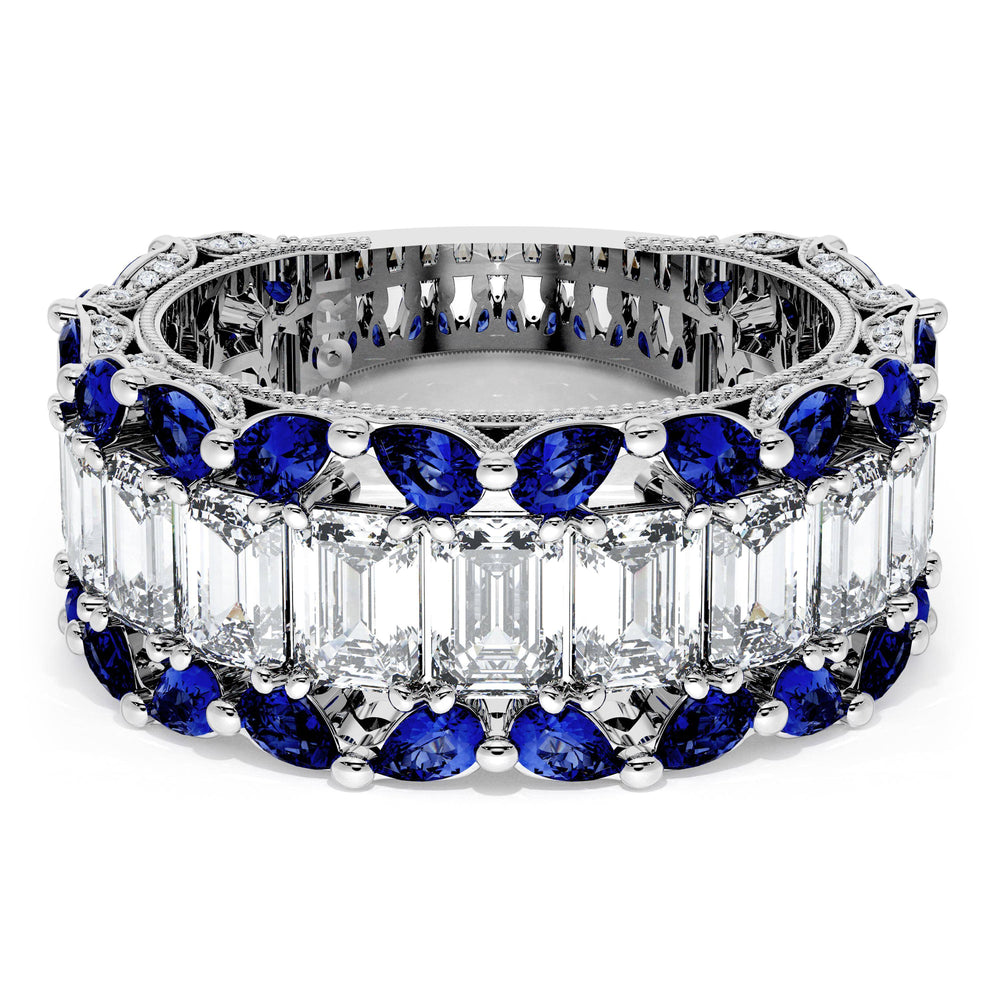 Emerald and Pear Blue Sapphire Mosaic Band