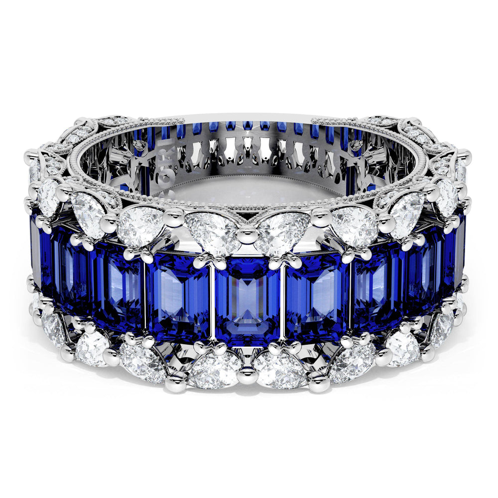 Emerald and Pear Blue Sapphire Mosaic Band