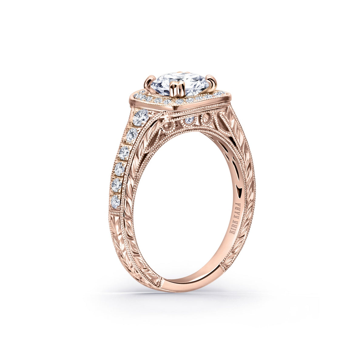 Engraved Filigree Halo Diamond Engagement Ring