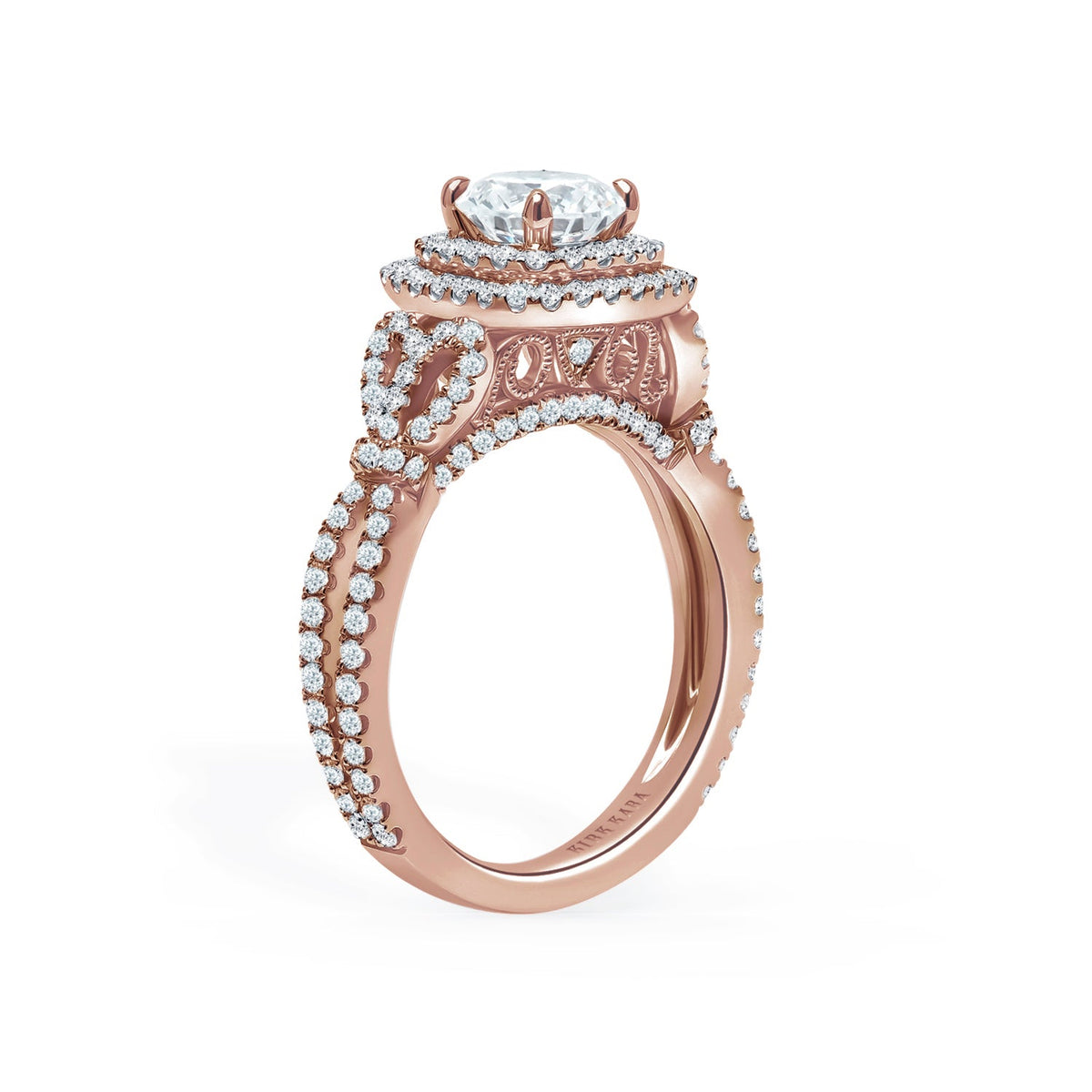 Romantic Bows Double Halo Diamond Engagement Ring