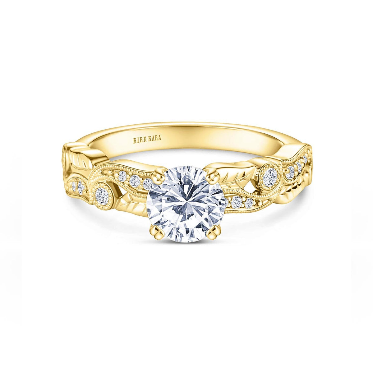 Diamond Floral Engraved Leaf Engagement Ring