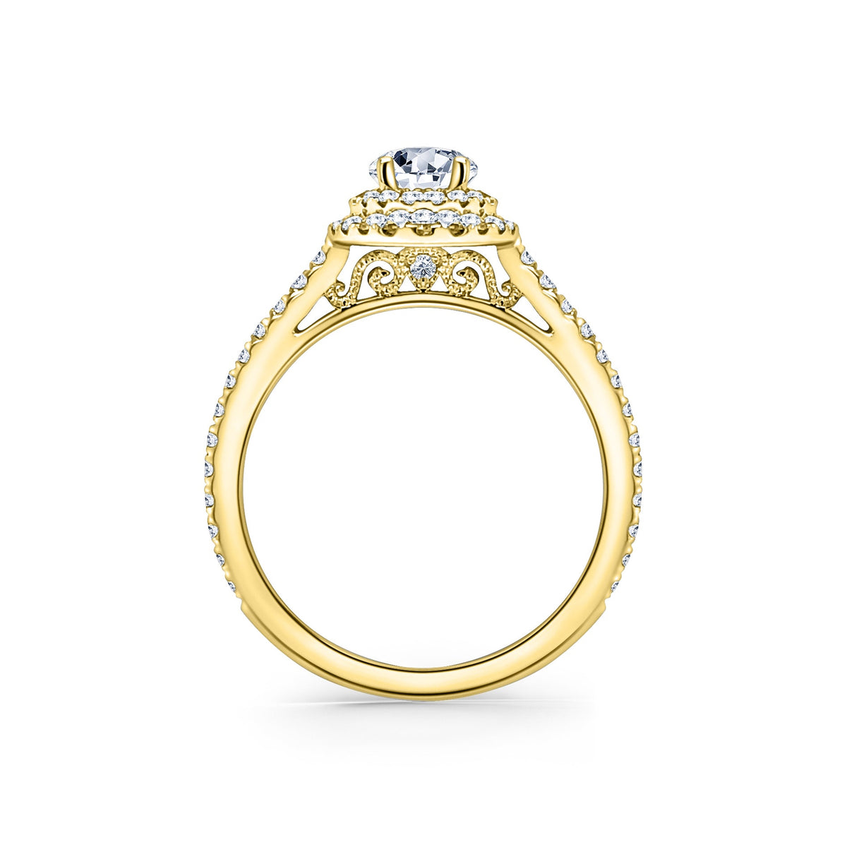 Classic Delicate Prong Set Double Halo Diamond Engagement Ring