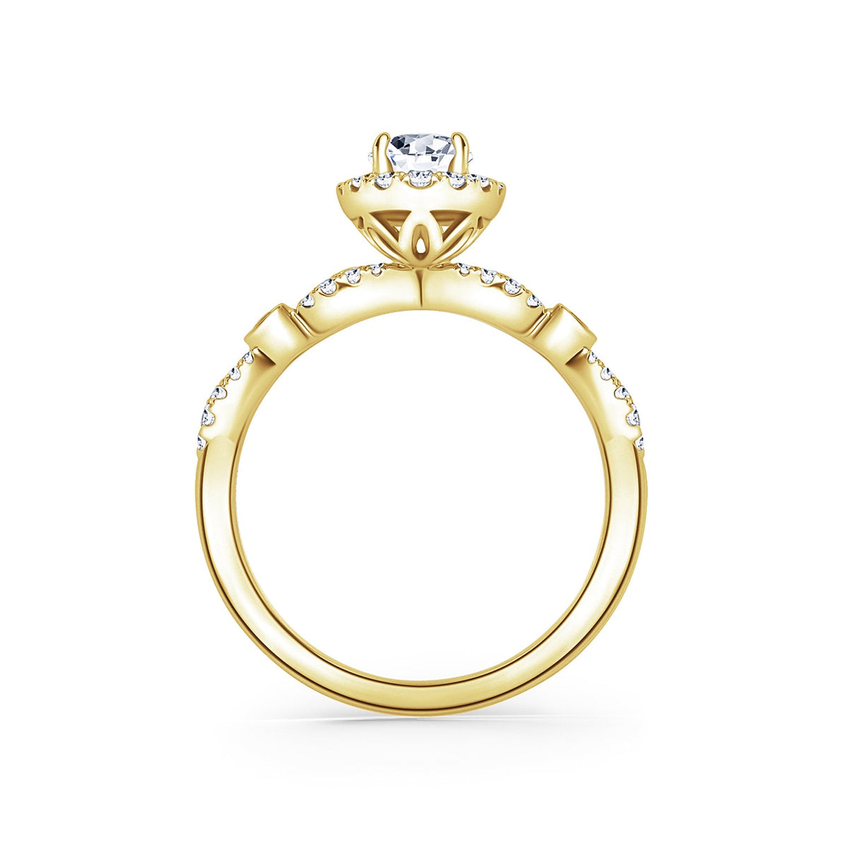 Deco Bezel Accent Floating Halo Diamond Engagement Ring