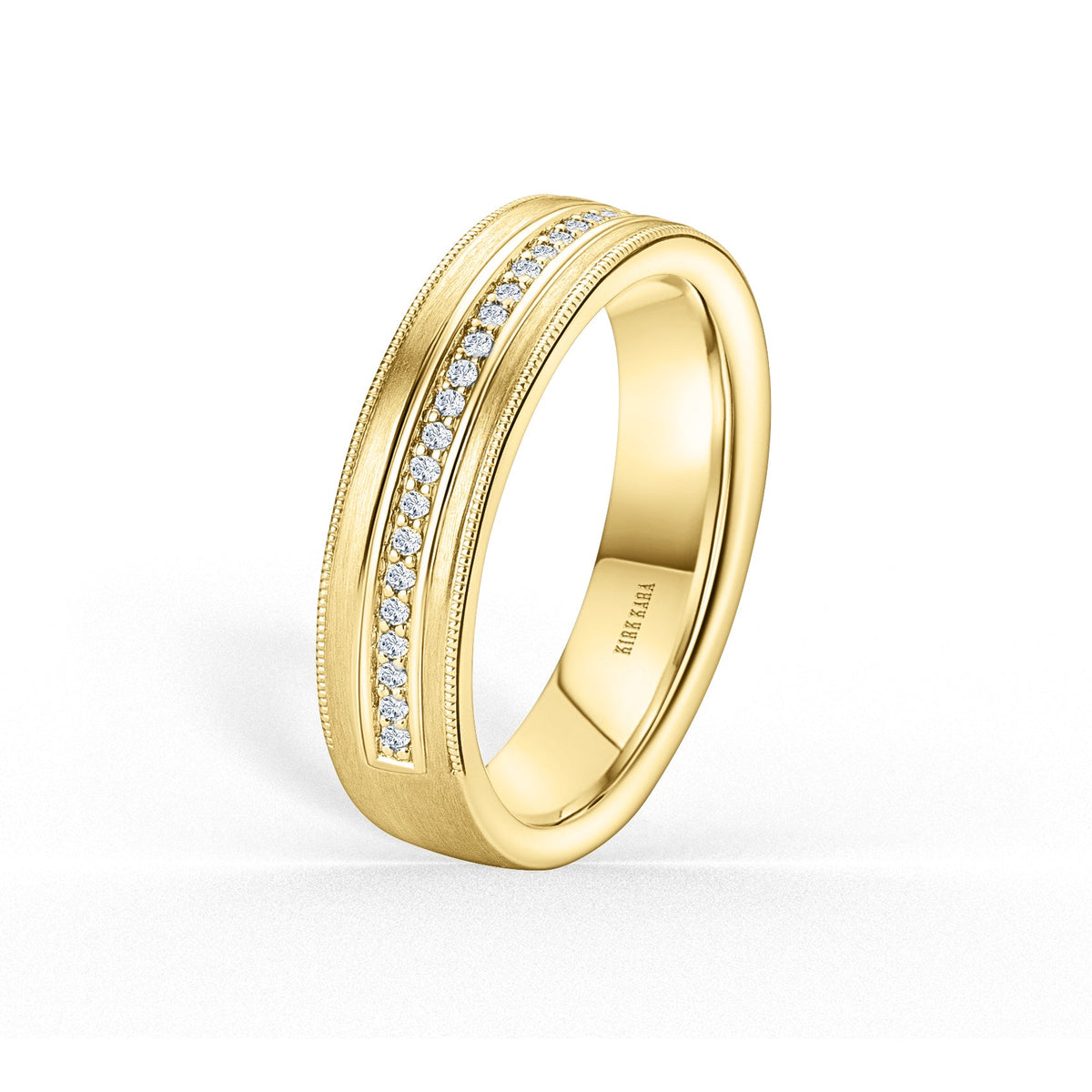 Thin Diamond Pavé Accent Satin Wedding Band, 5mm