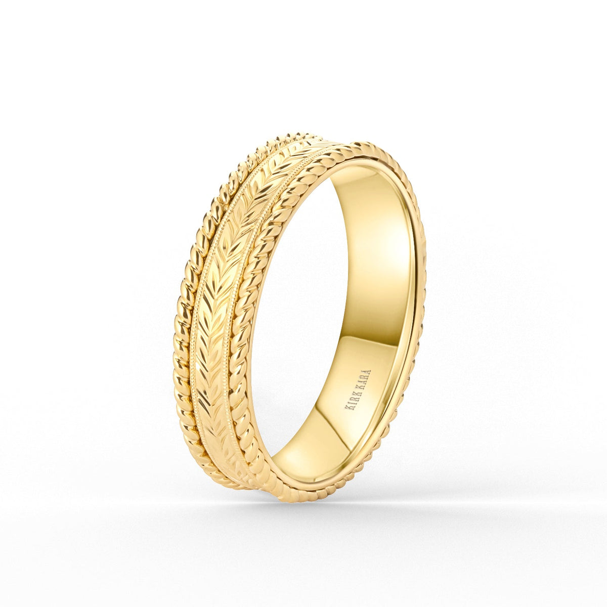 Floral Engraved Rope Wedding Band, 5.50mm