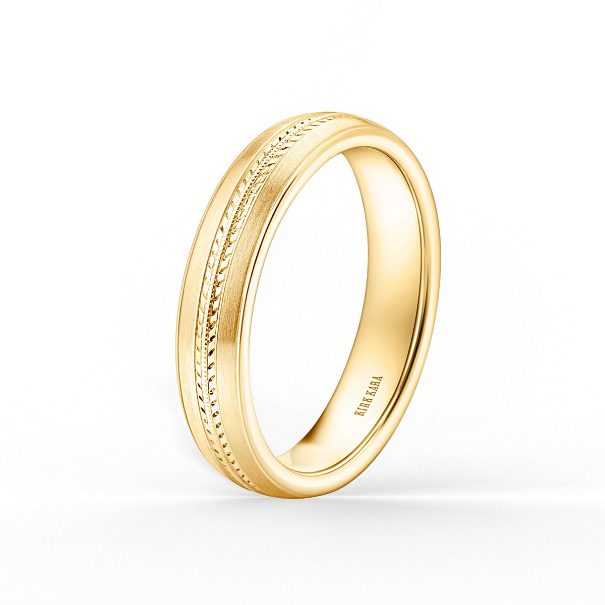 Satin Leaf Milgrain Engraved Wedding Band, 5mm