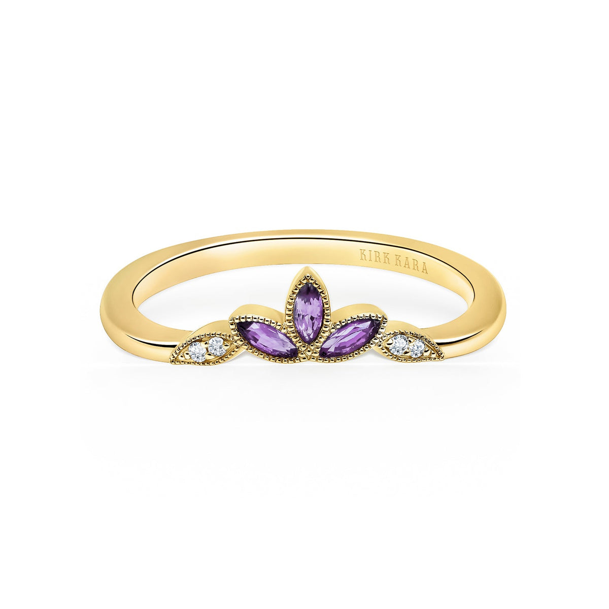 Floral Boho Amethyst Diamond Wedding Band