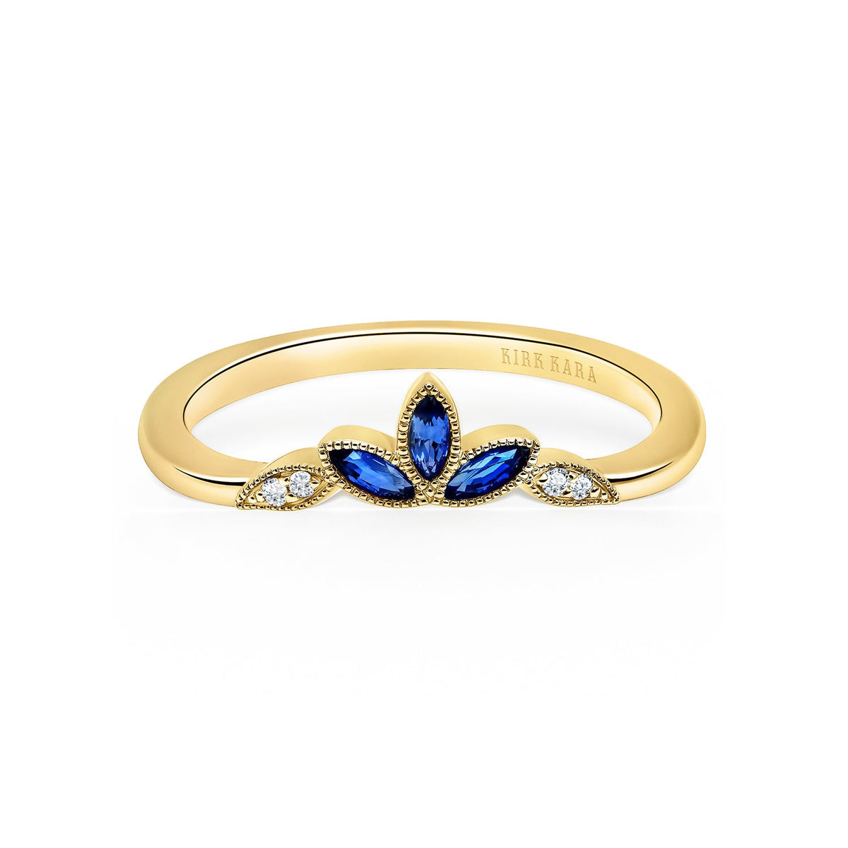 Floral Boho Blue Sapphire Diamond Wedding Band