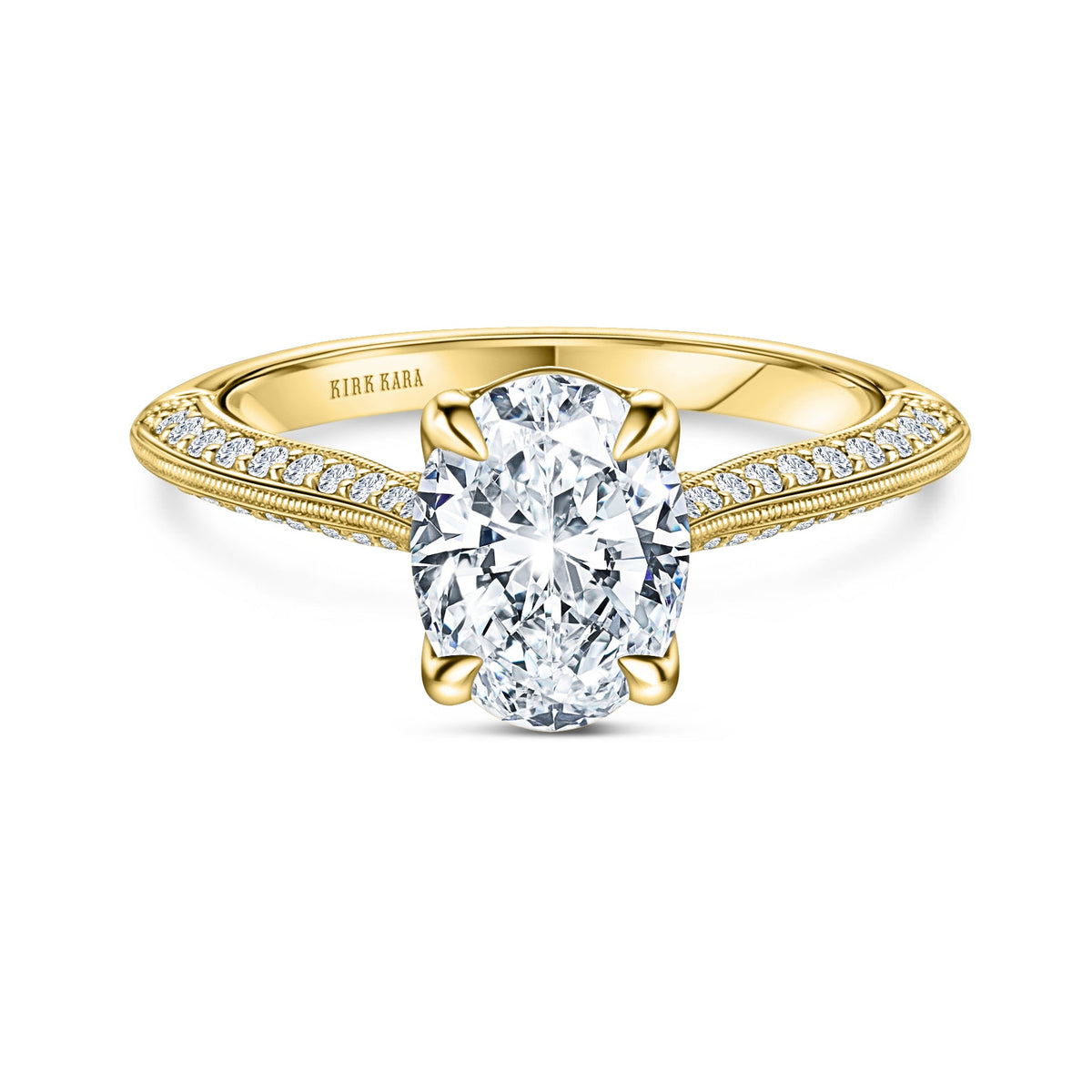 Knife Edge Milgrain Diamond Cathedral Engagement Ring