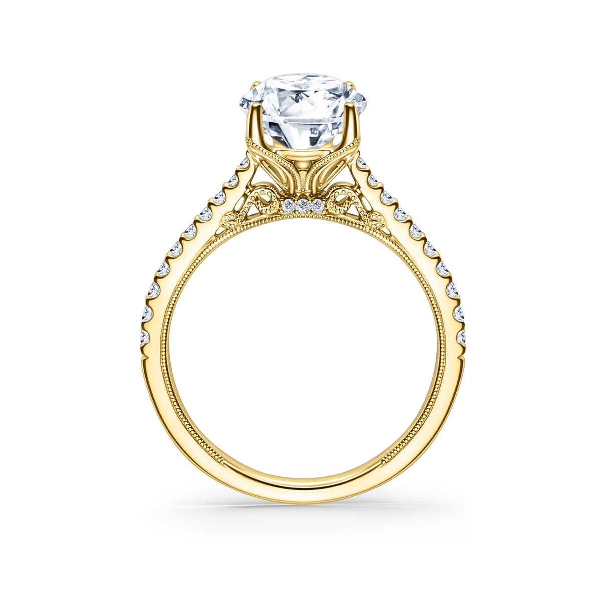 Cathedral Filigree Hidden Halo Diamond Engagement Ring