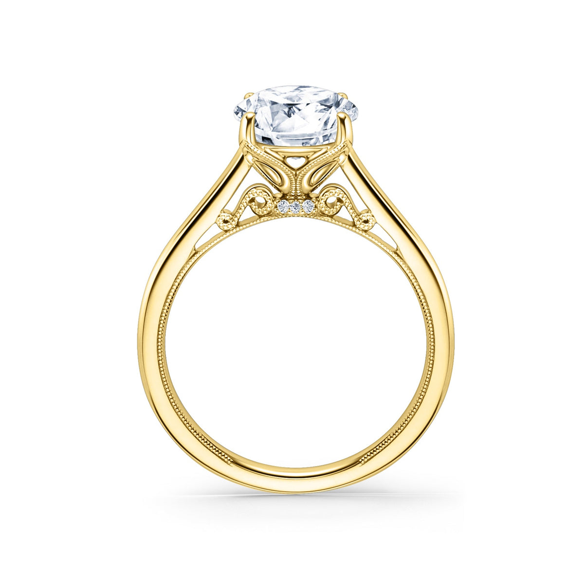 Cathedral Filigree Hidden Halo Solitaire Engagement Ring