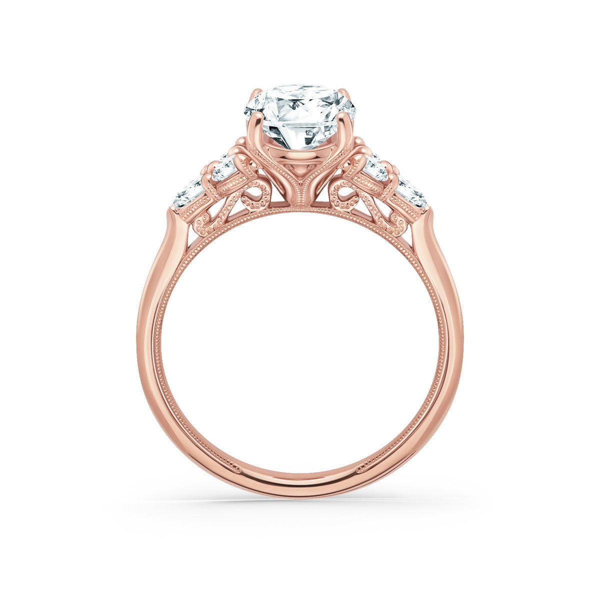Wide Pear Round Side Stone Diamond Engagement Ring