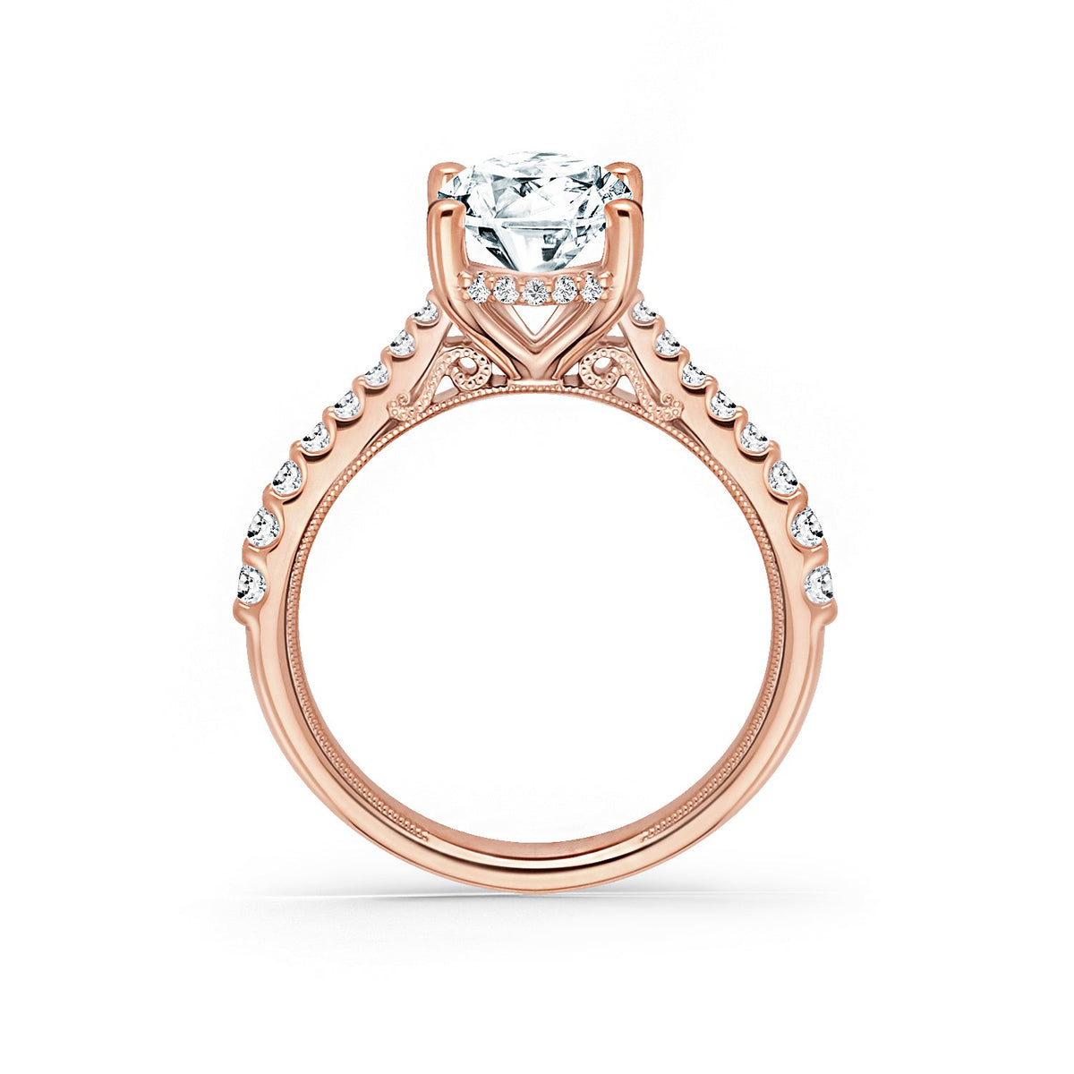 Wide Hidden Halo Classic Solitaire Engagement Ring