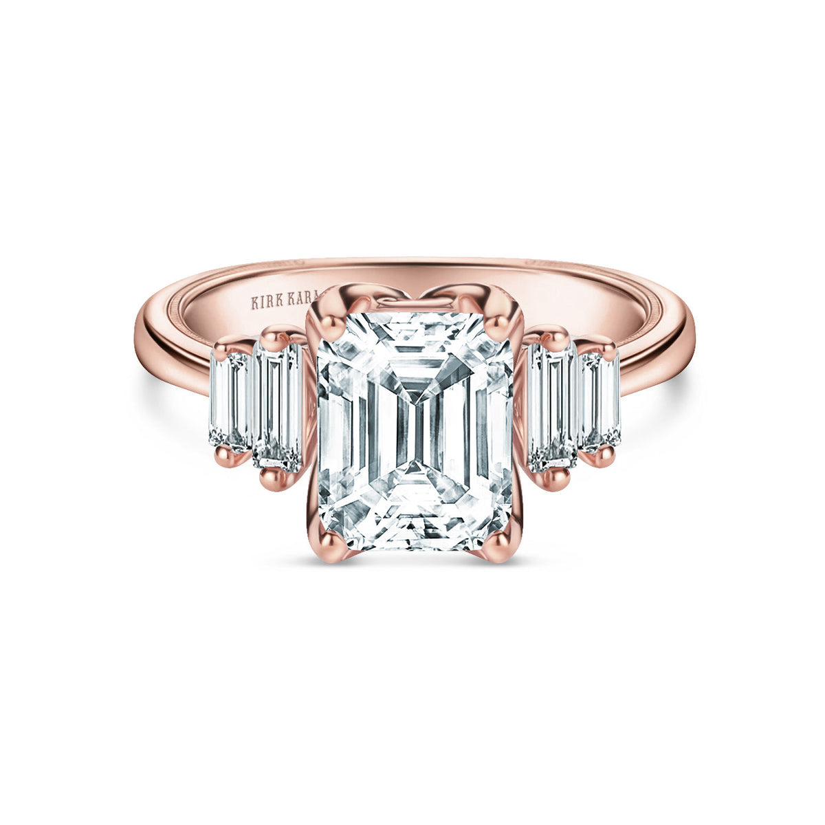 Wide Five Stone Baguette Side Stone Diamond Engagement Ring