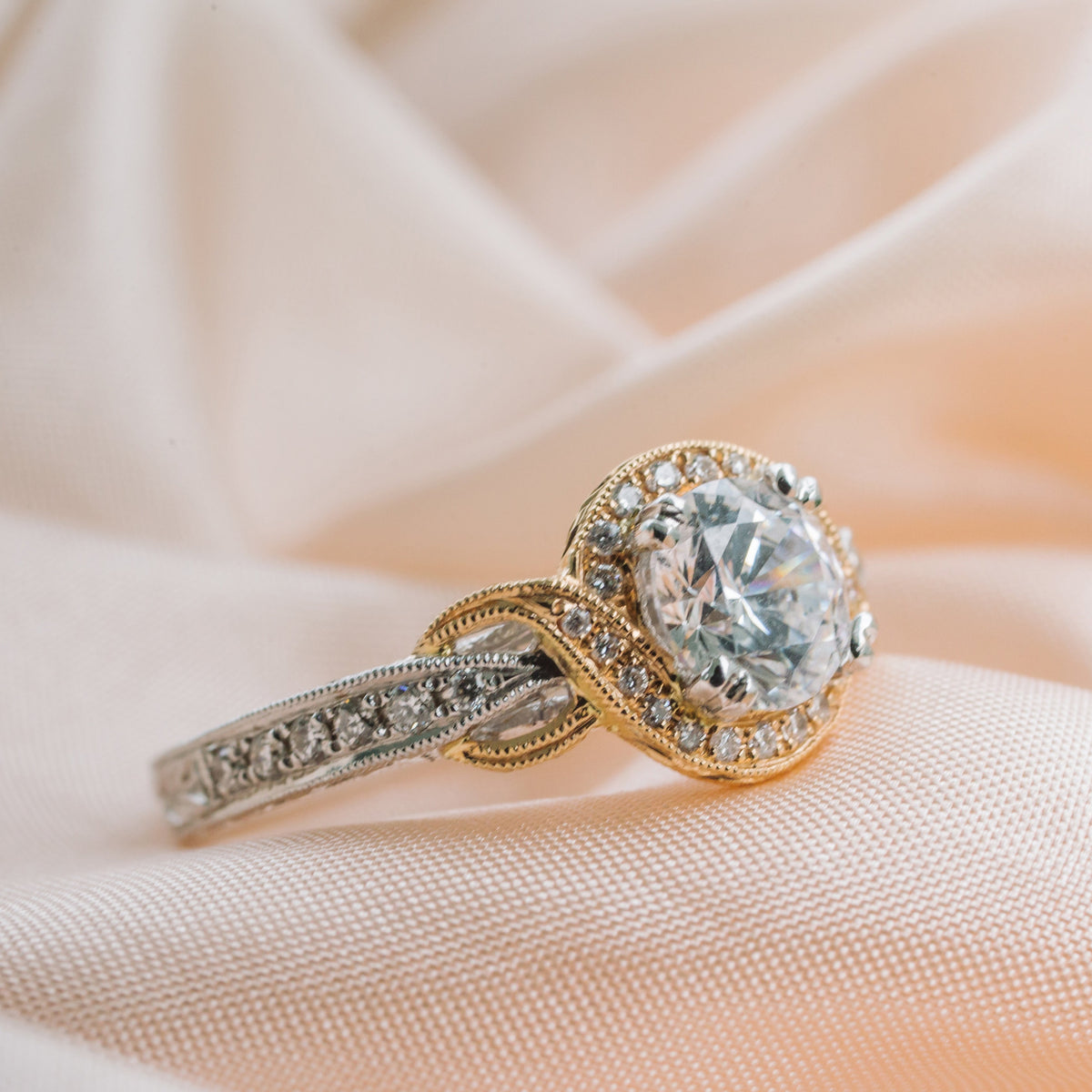 Joyful Twist Halo Diamond Engagement Ring