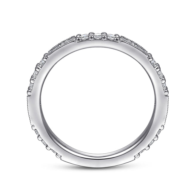 14K White Gold Baguette and Round Diamond Stackable Ring