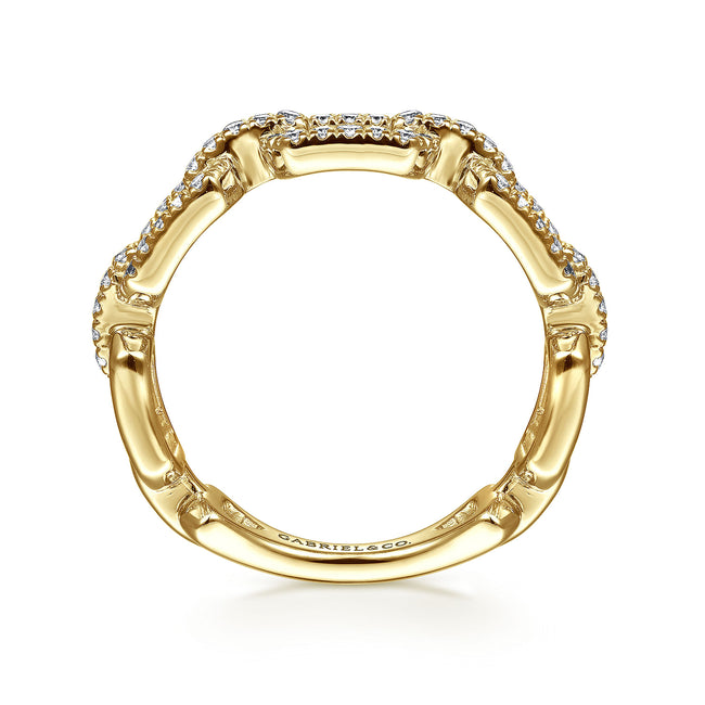 14K Yellow Gold Pavé Diamond Chain Link Stackable Ring Band