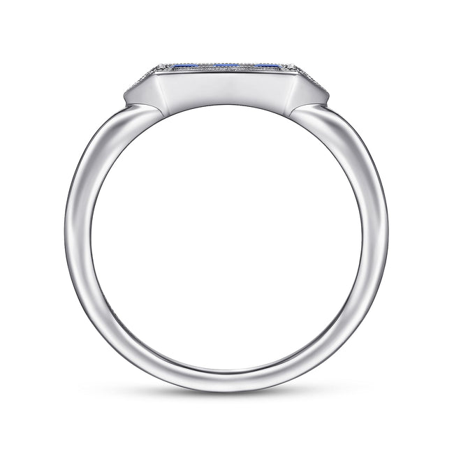 14K White Gold Diamond and Trio Princess Cut Sapphire Ladies Ring