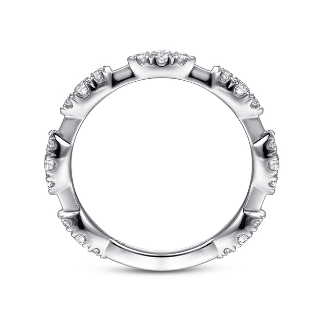 14K White Gold Diamond Cluster Station Stackable Ring