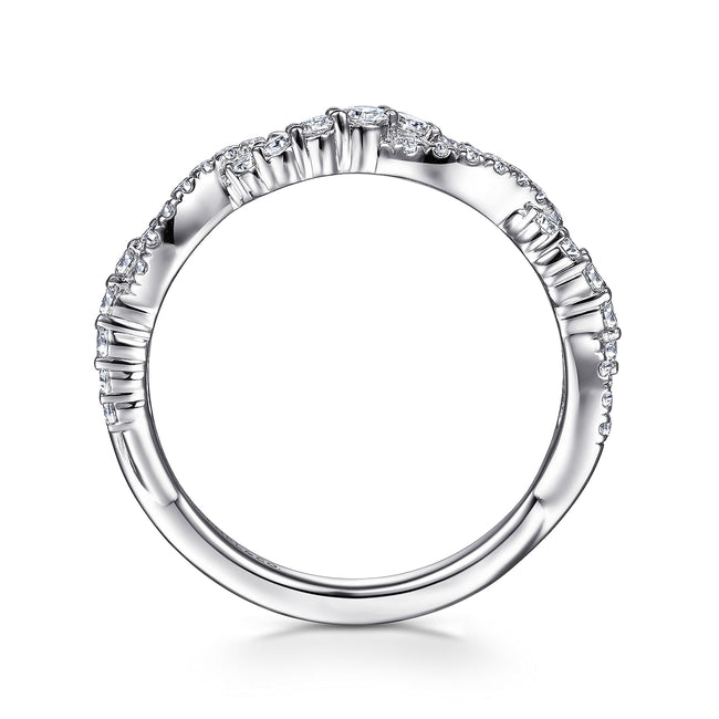 14K White Gold Twisted Diamond Stackable Ring