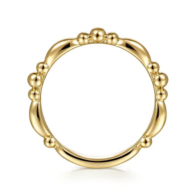 14K Yellow Gold Alternating Bar and Bujukan Bead Stackable Ring