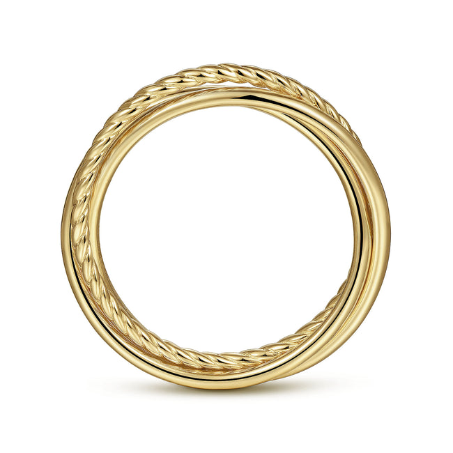 14K Yellow Gold Twisted Rope Criss Cross Ring