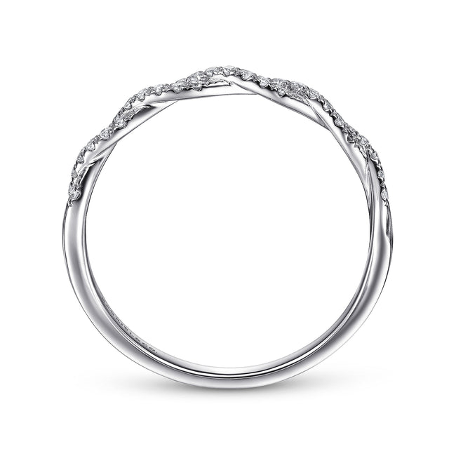 14K White Gold Twisted Diamond Band Ring