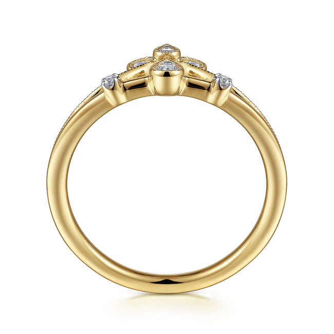 14K Yellow Gold Diamond Chevron Ring