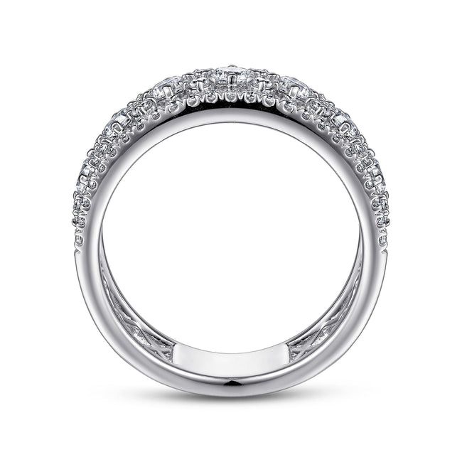 14K White Gold Three Row Diamond Wide Band Ring