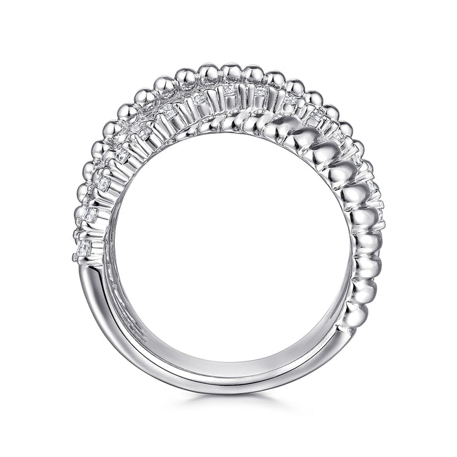 925 Sterling Silver Bujukan White Sapphire Lady's Criss Cross Ring