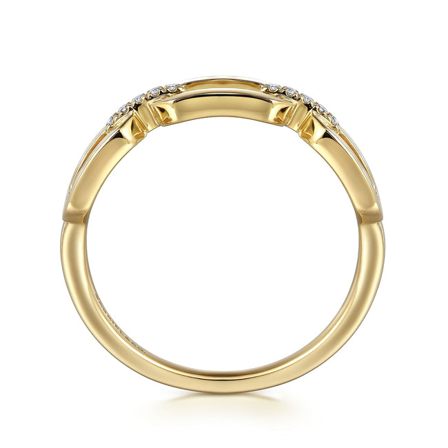 14K Yellow Gold Diamond Link Chain Ladies Ring