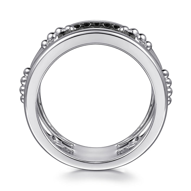 925 Sterling Silver Black Spinel Bujukan Wide Link Chain Band Ladies Ring