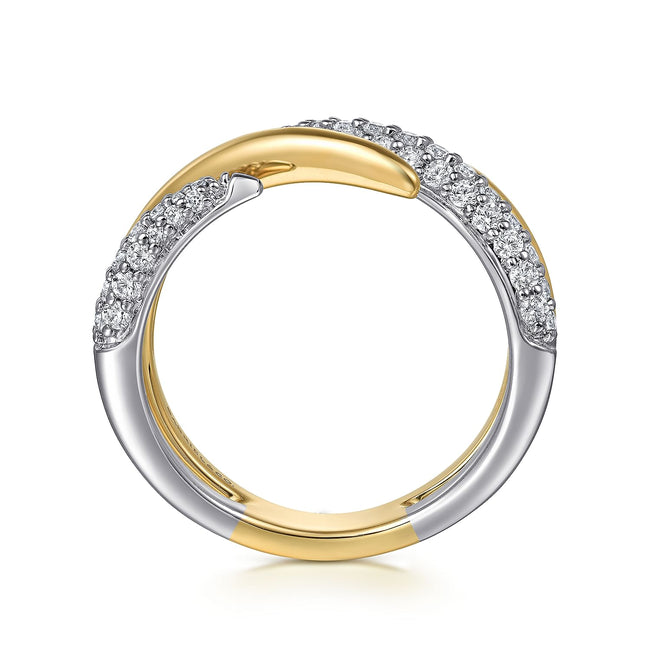 14K White&Yellow Gold Diamond Bypass Ring