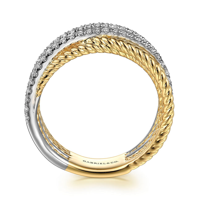 14K Yellow Gold Diamond Twisted Ladies Ring