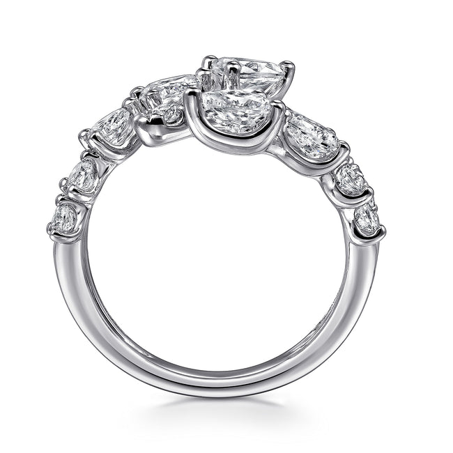 18K White Gold Diamond Double Row Bypass Ladies Ring