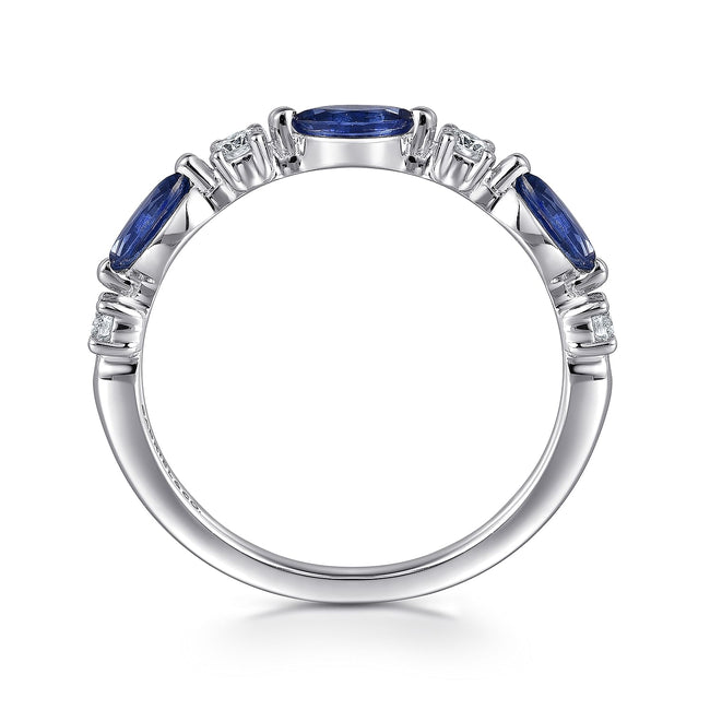 14K White Gold Diamonds and Marquise Blue Sapphire Fashion Ladies Ring